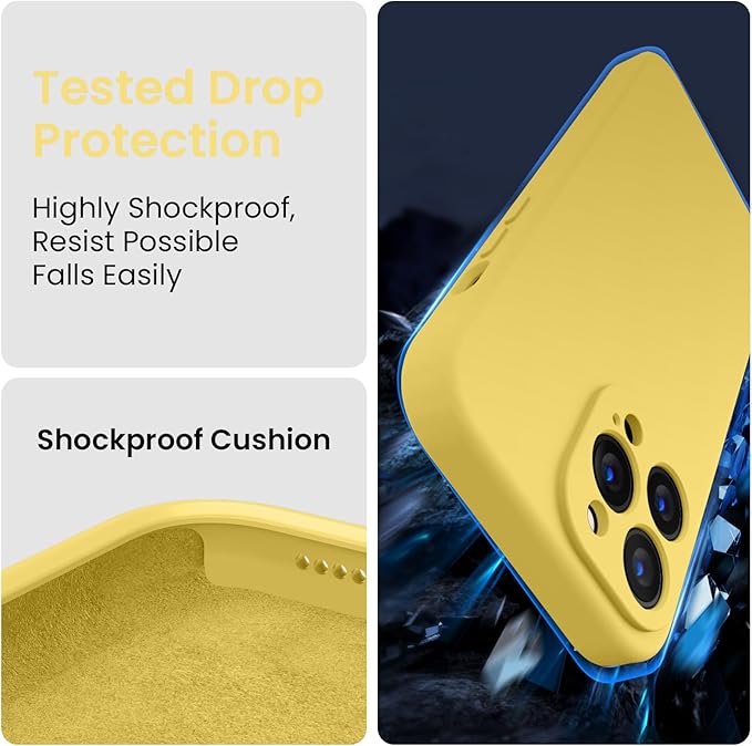 FireNova Designed for iPhone 13 Pro Max Case, Silicone [Camera Protection] Phone Case with [2 Screen Protectors], Soft Anti-Scratch Microfiber Lining Inside, 6.7 inch, Yellow