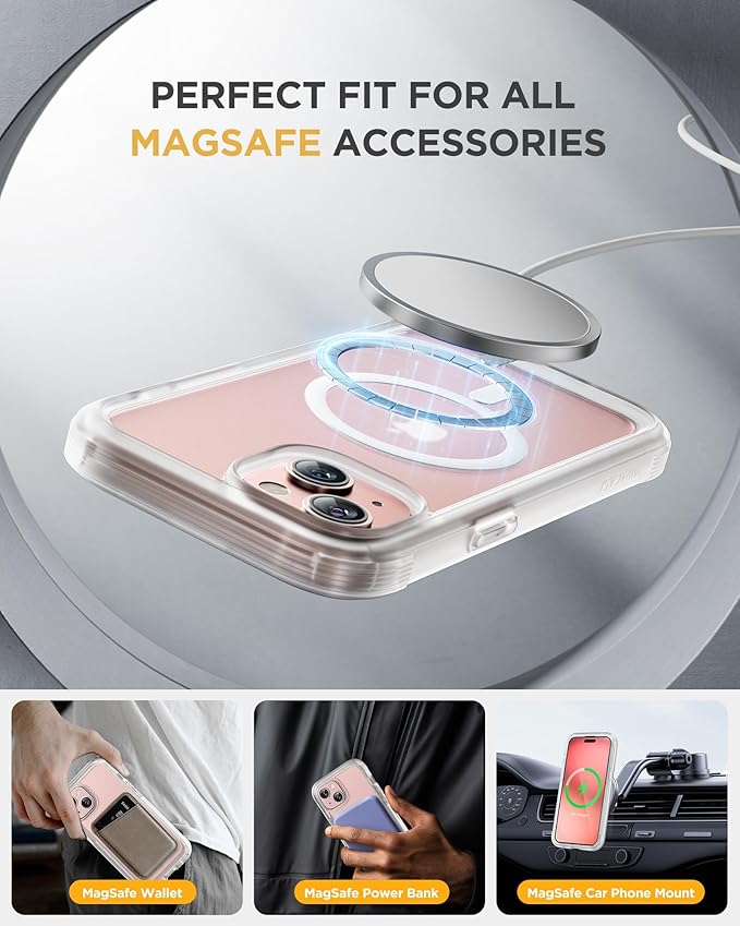 Miracase Magnetic for iPhone 15 Plus Case 6.7'' [Compatible with Magsafe] Full-Body 15 Plus Phone Case Cover with Built-in 9H Tempered Glass Screen Protector,Magnetic Frosted Clear