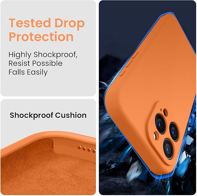 FireNova Designed for iPhone 15 Pro Case, Silicone Upgraded [Camera Protection] Phone Case with [2 Screen Protectors], Soft Anti-Scratch Microfiber Lining Inside, 6.1 inch, Kumquat