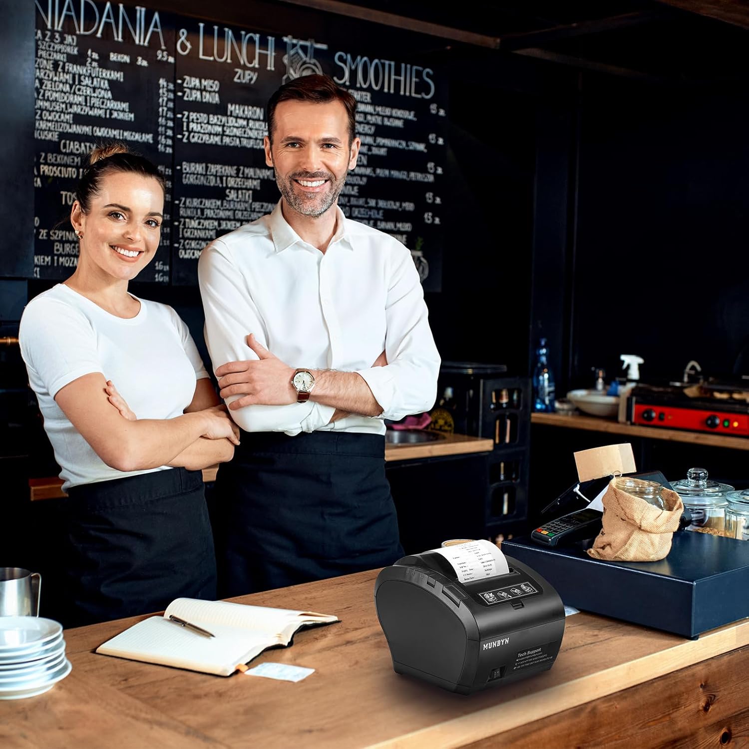 MUNBYN WiFi POS Receipt Printer, 80mm Thermal Receipt Printer with USB/LAN/RS232 Port,Compatible with Android/Windows/iOS, Retailer and Restaurant Kitchen Use, Wall Mount, Black