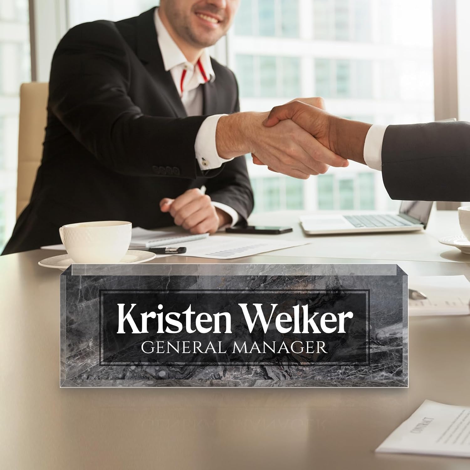 Personalized Name Plate for Desk - Custom Engraved Name Plates for Man - Boss Day Gifts for Boss - Acrylic Office Decor Appreciation Gifts for Teacher Nurse Coworker Social Worker (Gray/Black)