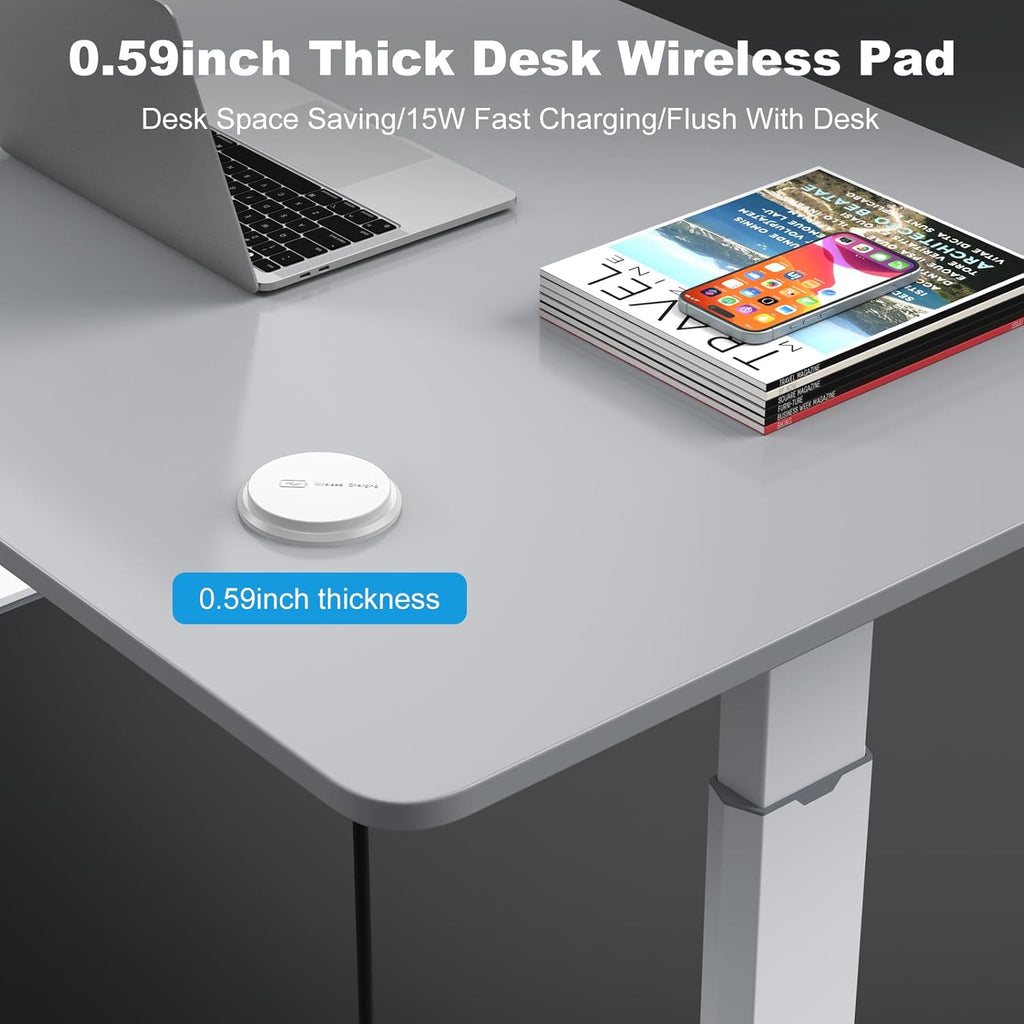 3 Inch Desk Hole Recessed Power Grommet with 15W Wireless Charger Cover, 2 USB-A Countertop Grommet Mount Power Outlet, with AC Outlets and 6ft Extension Cord