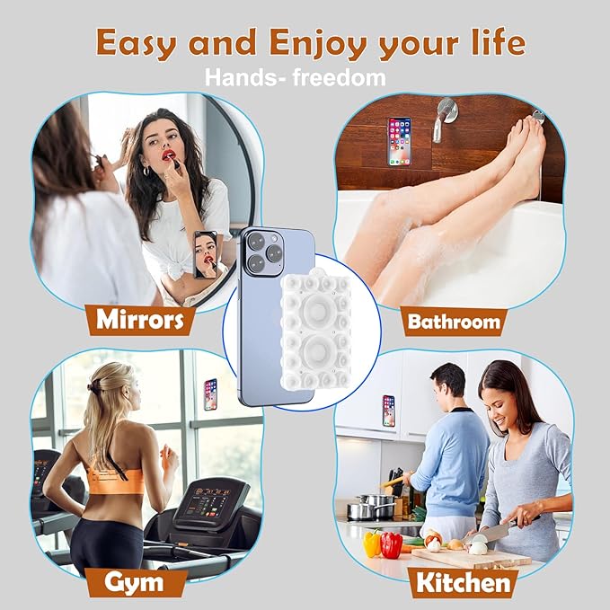 Silicone Suction Phone Holder Mount,Silicon Adhesive Phone Accessory for iPhone and Android, Hands-Free Mirror Shower Phone Holder,TikTok Videos and Selfies (Transparent 2Pack, Double Sided)