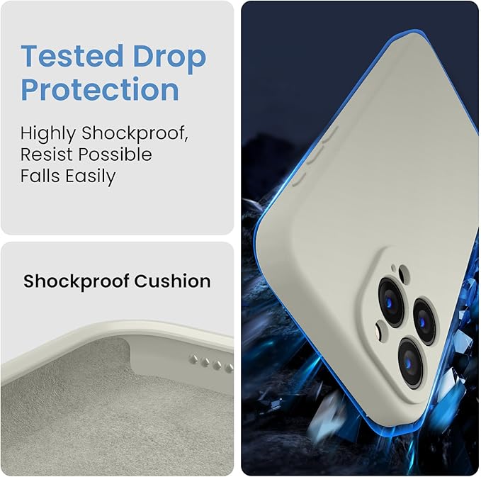 FireNova Designed for iPhone 15 Pro Case, Silicone Upgraded [Camera Protection] Phone Case with [2 Screen Protectors], Soft Anti-Scratch Microfiber Lining Inside, 6.1 inch, Stone