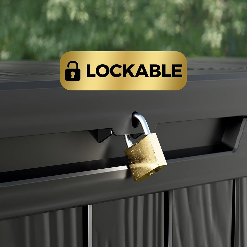 80 Gallon Lockable Resin Deck Box, Waterproof & UV-Resistant Outdoor Storage Box for Outdoor Cushion Storage, Garden Tools & Pool Accessories Storage, Black