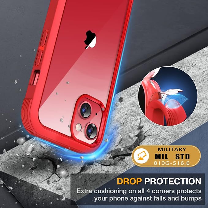 Miracase Compatible with iPhone 13 case 6.1 inch, 2021 Upgrade Full-Body Glass Clear Case Bumper Case with Built-in 9H Tempered Glass Screen Protector for iPhone 13-Red