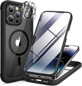 Miracase Magnetic for iPhone 14 Pro Case 6.1 inch, (Compatible with MagSafe) Upgrade Full-Body Clear Phone Bumper Case with Built-in 9H Tempered Glass Screen Protector, Magnetic Classic Black