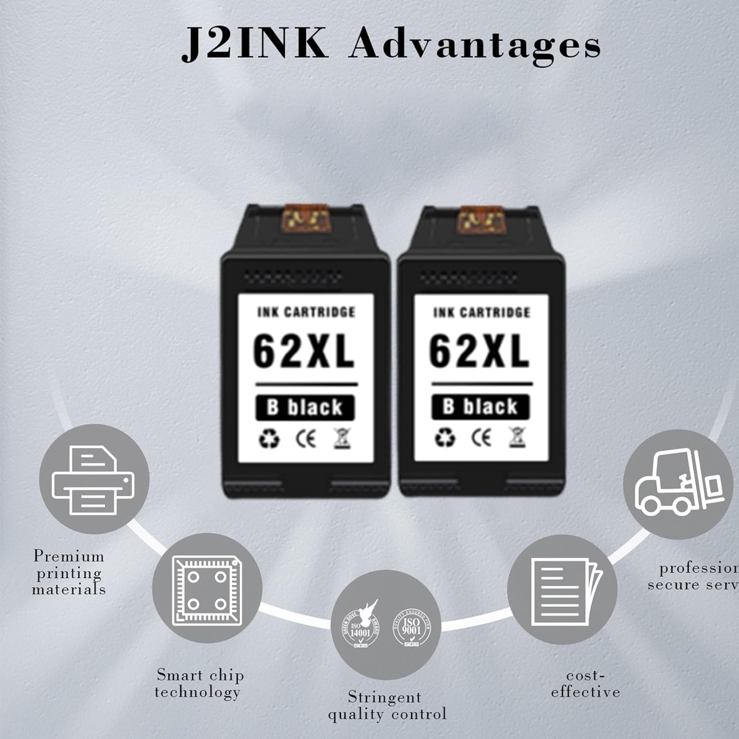 Printer Ink 62 XL 62XL Envy 7645 Black for HP 62 XL Ink Cartridge HP Ink 62 62XL Ink Cartridges Black HP62 HP62BK with Envy 5540 5544 5545 5642 5660 5664 7640 7645, OfficeJet 200 250 258