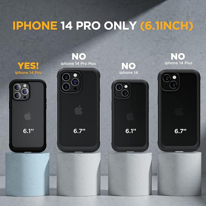 Miracase Glass Series Designed for iPhone 14 Pro Case 6.1 Inch, Upgrade Full-Body Bumper Case with Built-in 9H Tempered Glass Screen Protector, with Camera Lens Protector, Matte Black