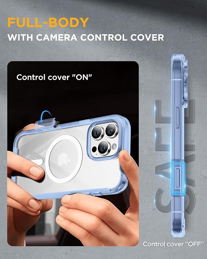 Miracase Magnetic for iPhone 16 Pro Case Full-Body Phone with Built-in Glass Screen Protector, [Compatible with MagSafe] Military Drop Proof 16 Pro Cover Bumper 6.3 inch, Clear Blue