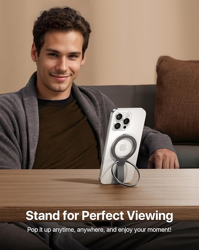 andobil [2025 Unrivaled Stability] Magnetic Phone Grip Holder for MagSafe Ring Stand Holder Kickstand Compatible with MagSafe Accessories for iPhone 16 Pro Max Plus iPhone15/14/13/12&Android,SpaceGrey