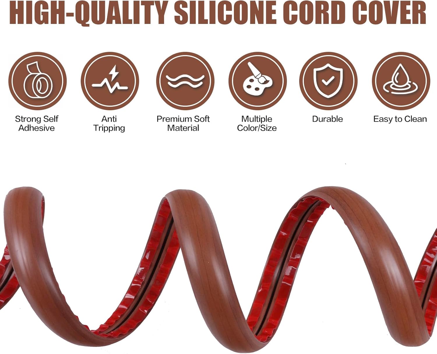 Floor Cord Cover Self Adhesive Cord Hider,20FT Cable Management, Extension Strip Protector for Wires, Prevent Cable Trips for Offices, Gyms, Exhibitions Cavity:0.39"(W) x0.27(H) Wood Red Teak