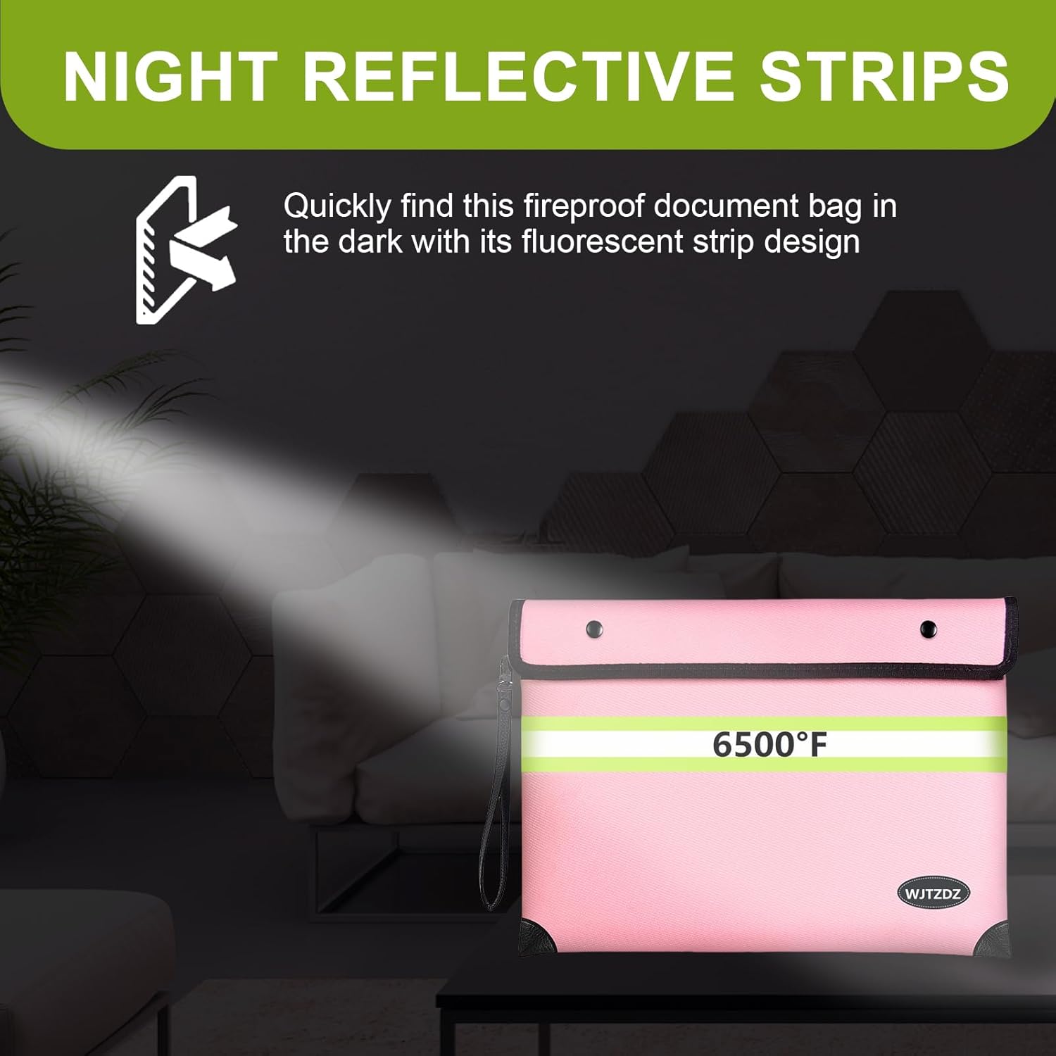 Upgraded Fireproof Money Bag,10 Layers of Heat Insulated Materials,6500F Fireproof,Waterproof Zipper,Reflective Strip,Document Bag with Handle for Cash,Important Documents（Not Suitable for A4 Files）