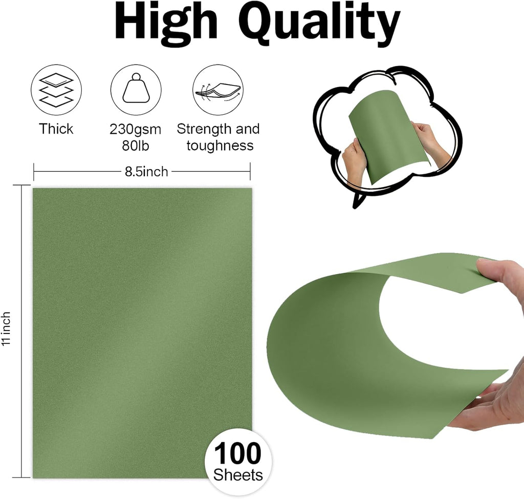100 Sheets Christmas Green Shimmer Cardstock 8.5 x 11 Green Paper, Goefun 80lb Card Stock Printer Paper for Christmas, Invitations, Certificates, Crafts, Card Making