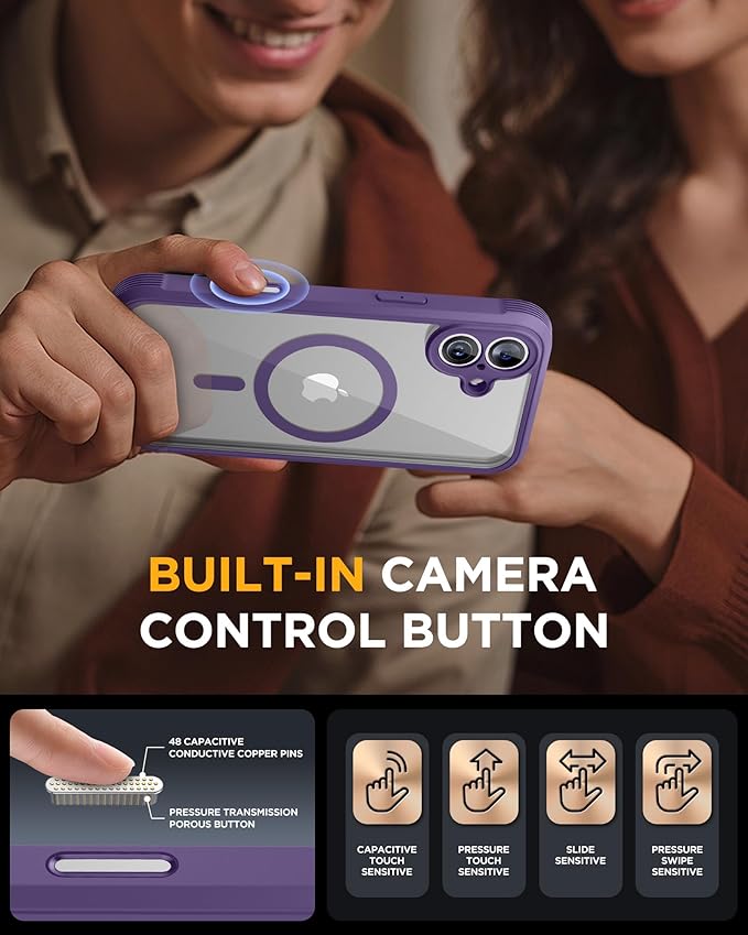 Miracase Magnetic for iPhone 16 Plus Case Full-Body Phone with Built-in Glass Screen Protector, [Compatible with MagSafe] Military Drop Proof 16 Plus Cover 6.7 inch, Purple