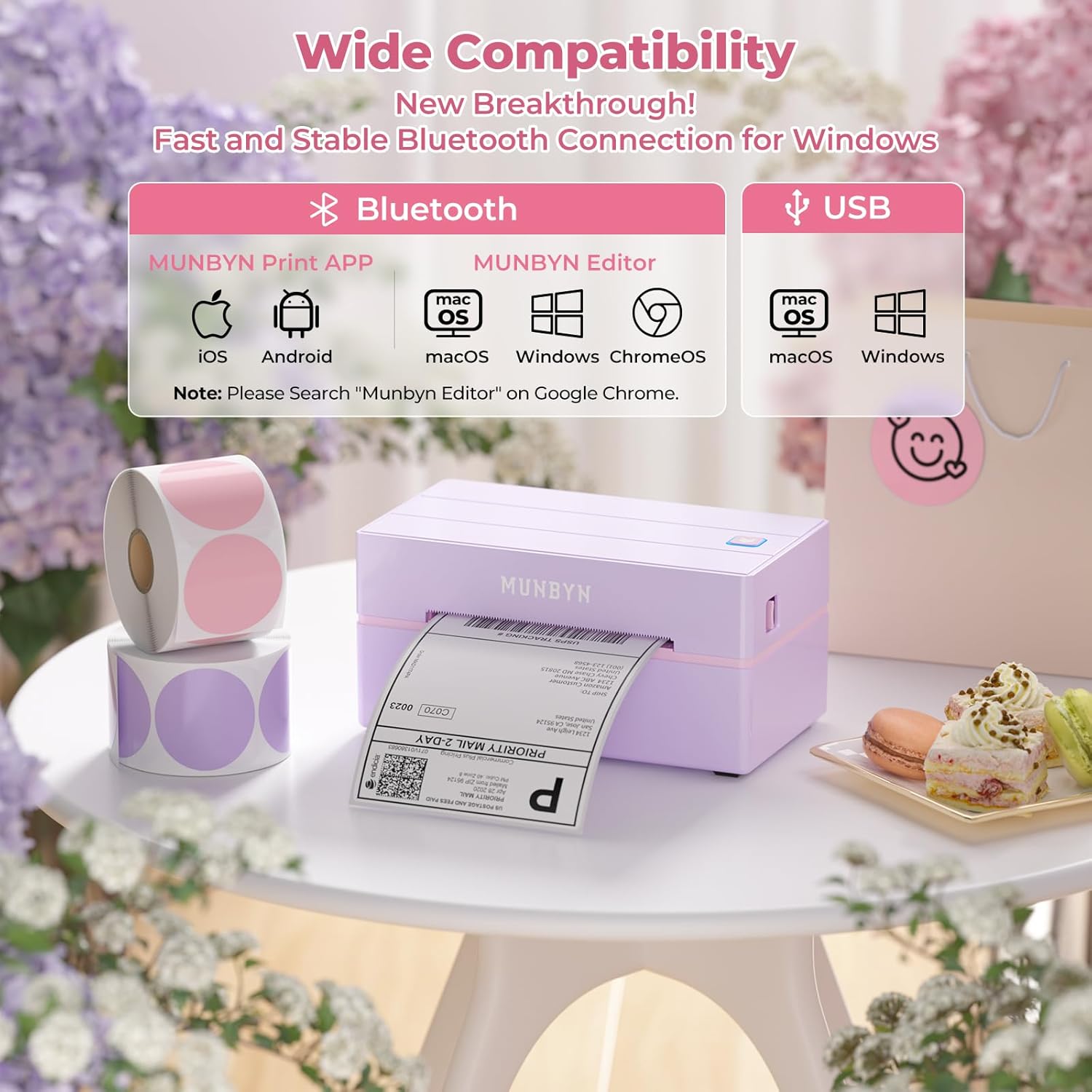 MUNBYN Bluetooth Thermal Label Printer, 130B Wireless 4x6 Shipping Label Printer for Shipping Packages Small Business Office or Home, Compatible with iPhone Android iPad Windows macOS Chrome Etsy eBay