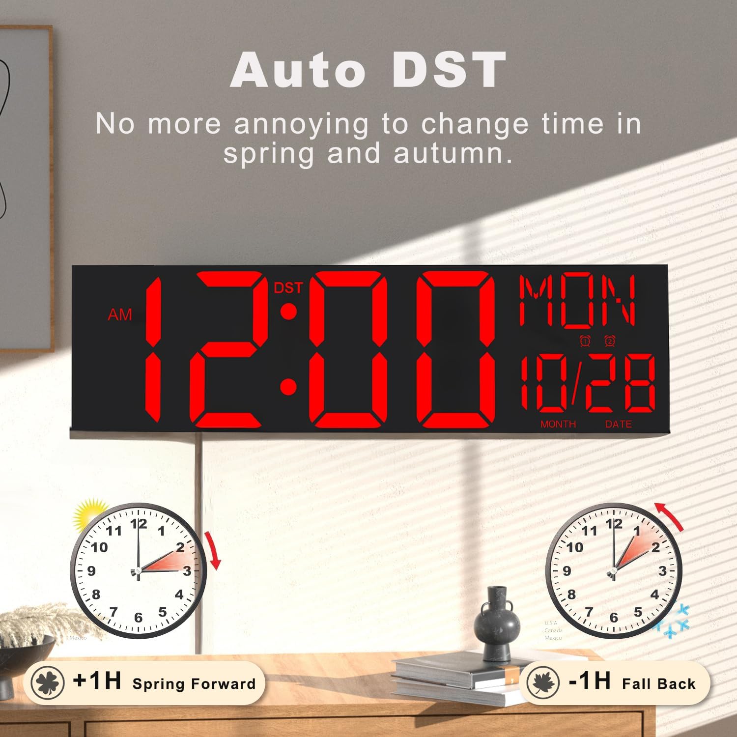 JALL 30" Large Digital Wall Mount Clock with Remote Control, Alarm, Big LED, Countdown, Auto DST, Temperature for Living Room Classroom Desk, Xmas, Birthday Gift, Black Shell Red Font