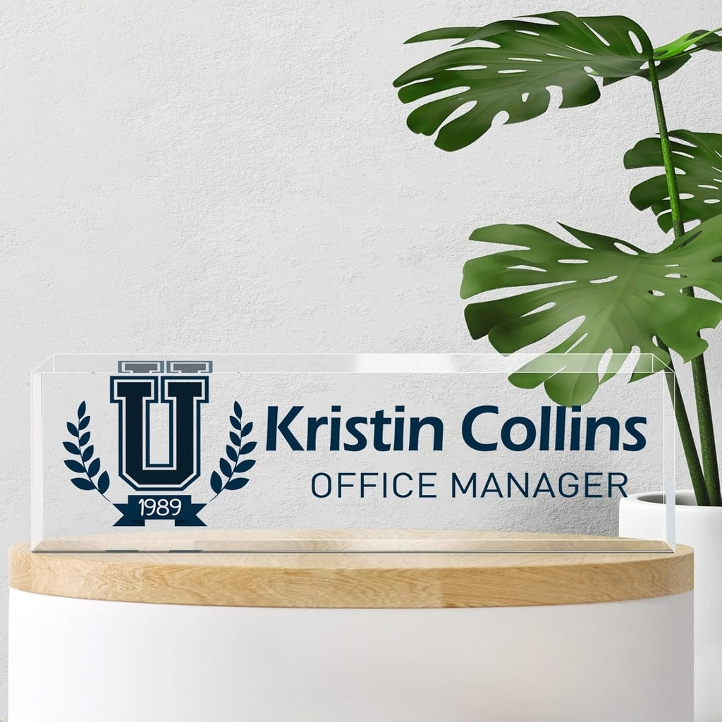 Custom Name Plate for Desk, Acrylic Office Decor For Women Men, Personalized Office Desk Accessories, Teacher Employee Appreciation Gifts For Social Worker Boss Coworkers (Logo)