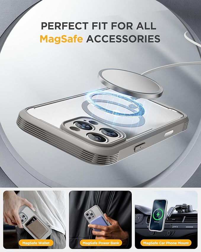 Miracase for iPhone 16 Pro Max Case 6.9'', [Bubble Free] Full-Body Phone case with Built-in Full Glass Screen &Lens Protector,Compatible with MagSafe,Drop Proof 16 Pro Max Cover, Grey