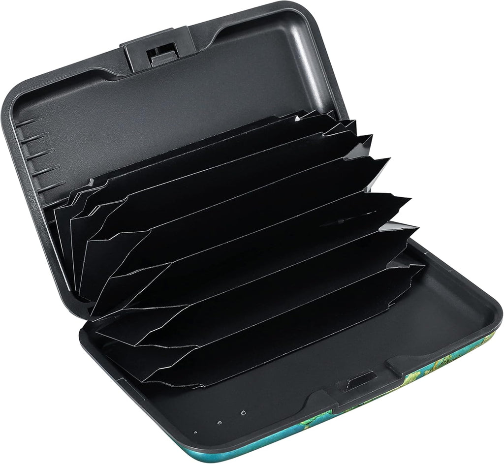 ELFISH Mini RFID Aluminum Wallet Credit Cards Holder Business Card Case Metal ID Case for Men Women（Apricot flower