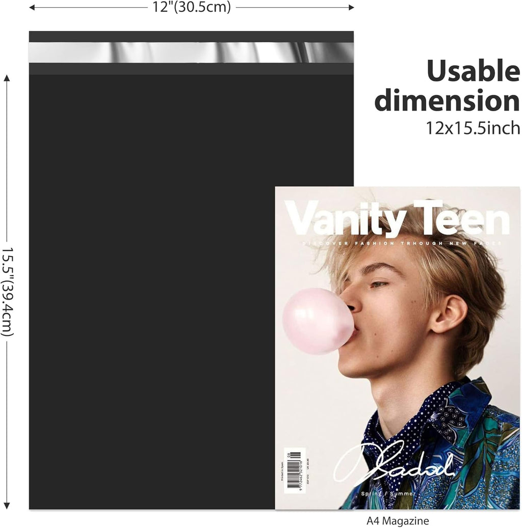 Fuxury 12x15.5 200pc Black Poly Mailers Shipping Envelops Self Sealing Envelopes Boutique Custom Bags Enhanced Durability Multipurpose Envelopes Keep Items Safe Protected