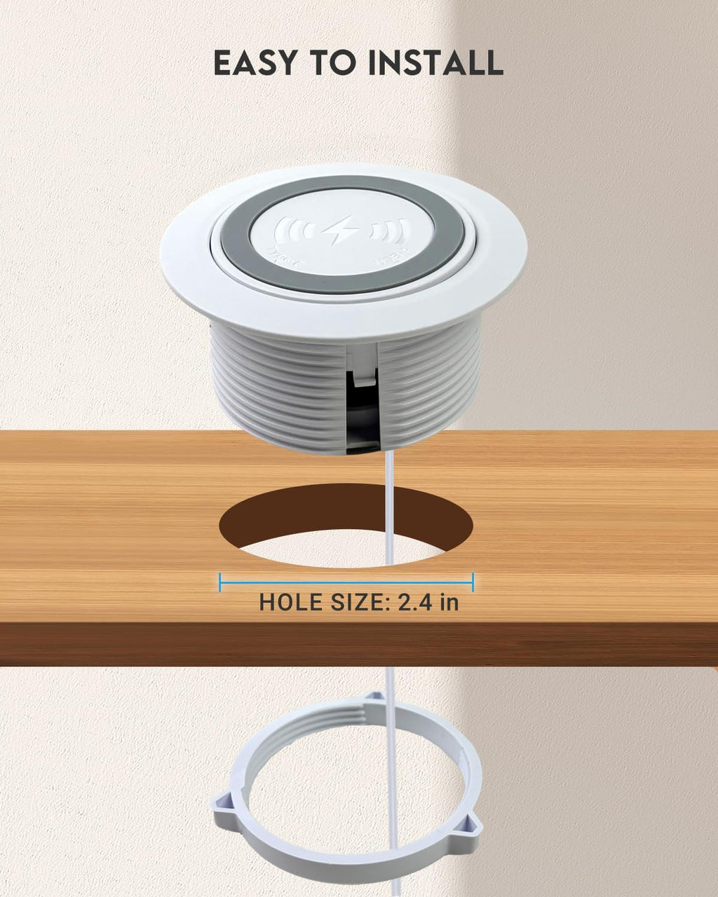 Desktop Charger, Pop up 15W Fast Retractable Desktop Charger, Invisible Charging Station with USB A and Type C Ports, Recessed Desktop Charging for Desk, Furniture - White (White)