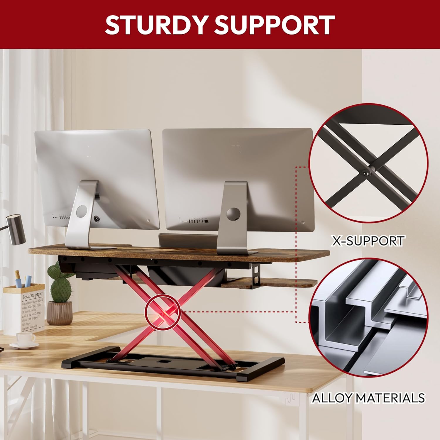 SANODESK Standing Desk Converter with Electric Motor 42" Height Adjustable Riser for Office Home,Dual Monitor and Laptop Workstation with Large Keyboard Tray,Rustic Color