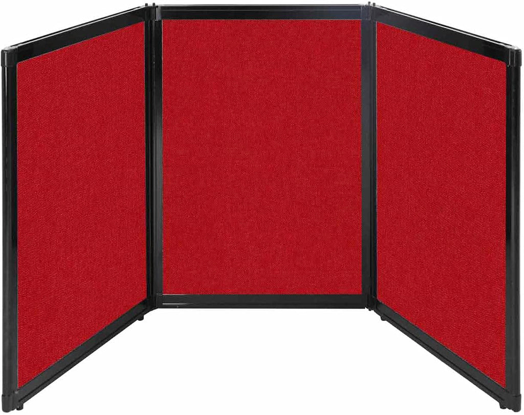 Versare Folding Tabletop Display | 3-Panel Partition | Lightweight Portable Workspace Divider | Red 78" x 36"