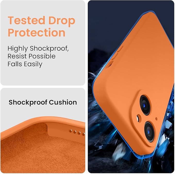 FireNova Designed for iPhone 15 Plus Case, Silicone [Camera Protection] Case with [2 Screen Protectors], Soft Anti-Scratch Microfiber Lining Inside, 6.7 inch, Kumquat