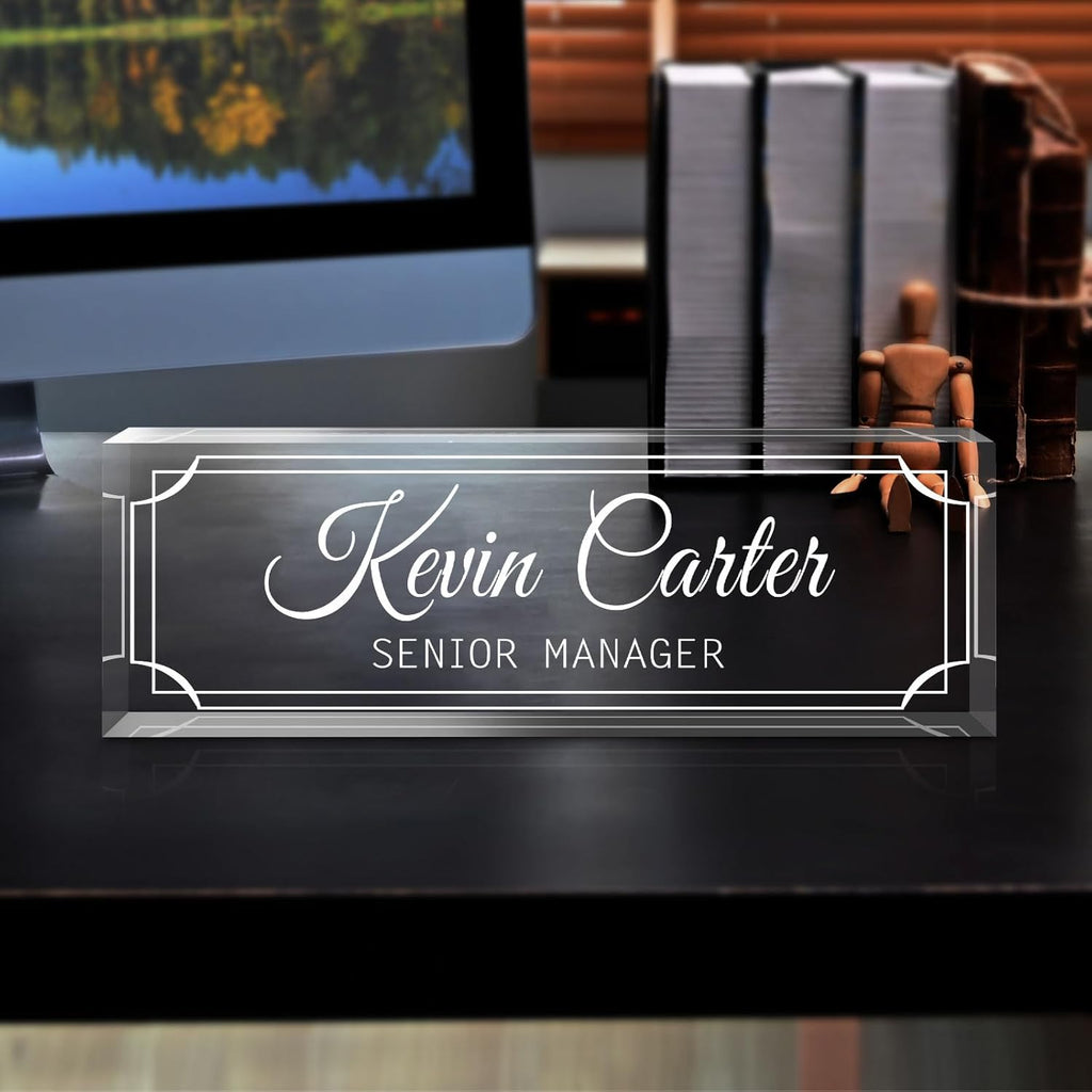 Name Plate for Desk Personalized, Acrylic Desk Decorations, Employee Appreciation Gifts, Custom Office Gifts for Coworkers, Boss, Teacher, Nurse (Engraving 02)