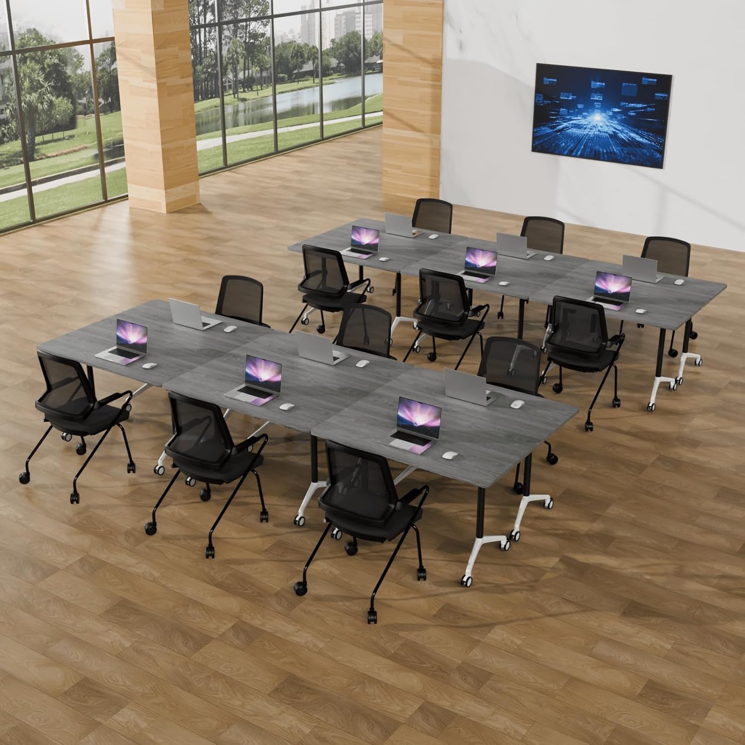 Conference Room Table with Flip-Top Design for Dynamic Meetings, Business Table Computer Desk with Heavy-Duty Frame,Foldable Seminar Meeting Tables for Home Office (2, B, 70.8IN)
