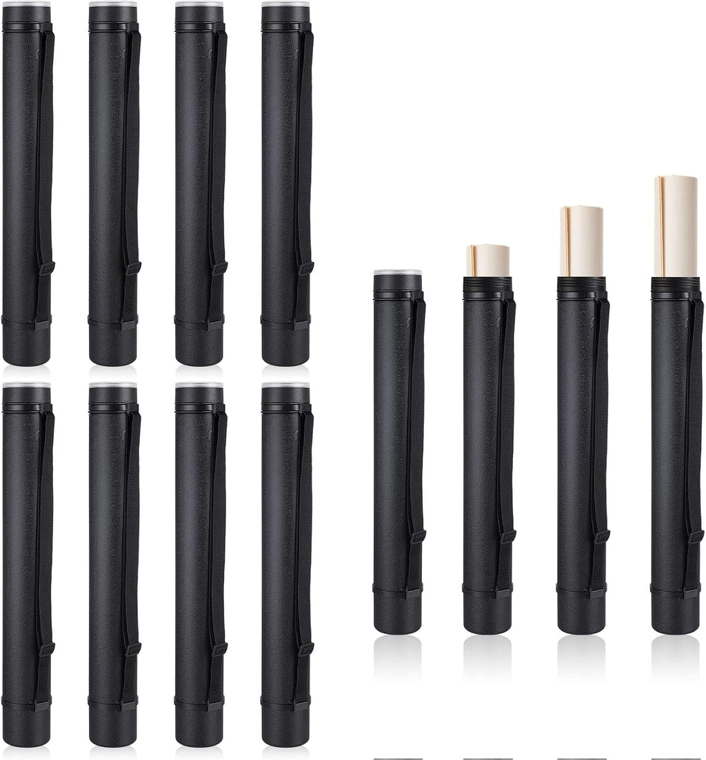 12 Pcs Black Poster Tube Bulk Extendable Blueprint Holder Expand from 24.5 to 40 Inch Portable Folder Organizer with Shoulder Straps and Lids for Maps, Documents, Drawings, Artworks, Scrolls