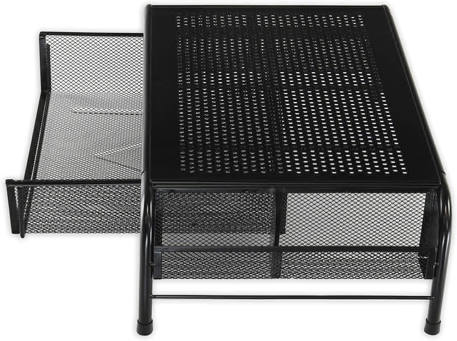 Simple Houseware Metal Desk Monitor Stand Riser with Organizer Drawer, Black