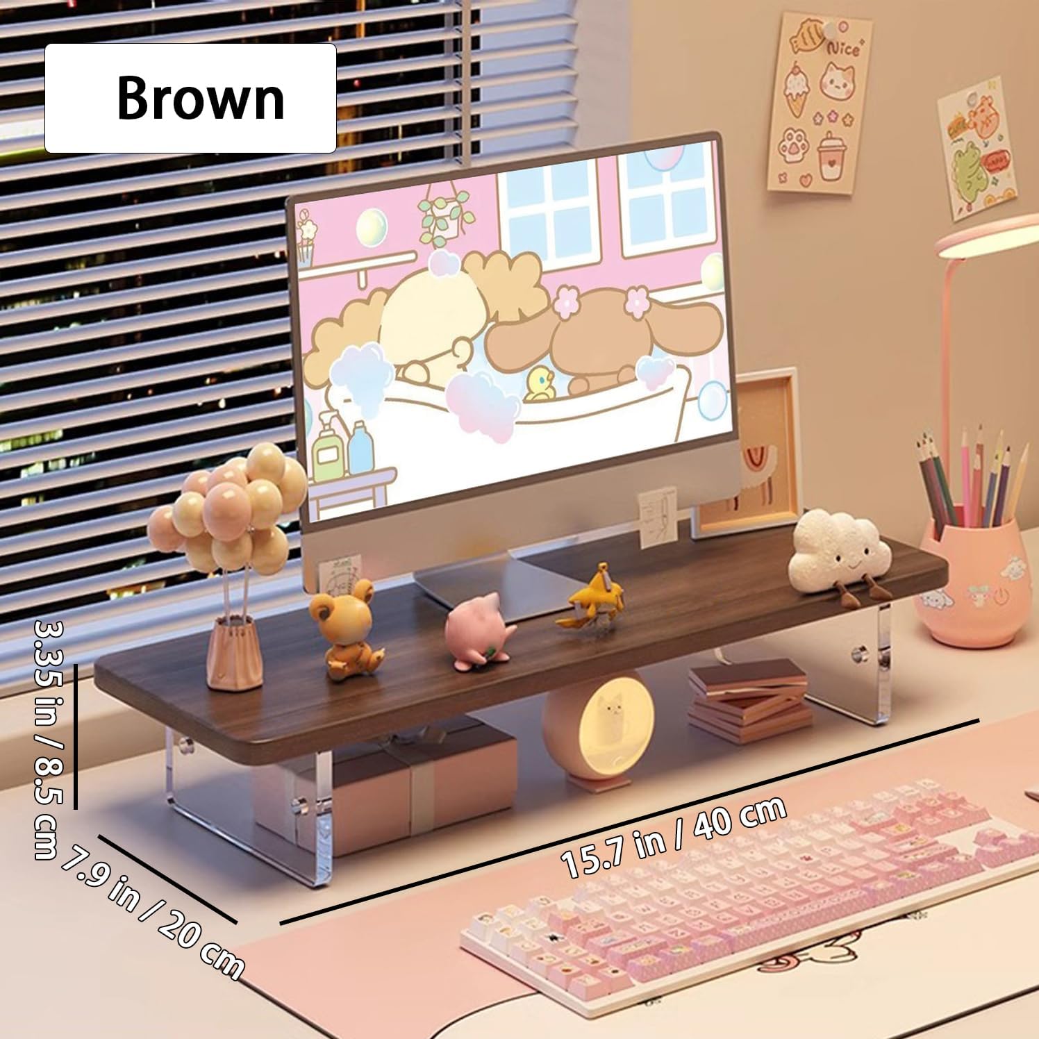 Monitor Stand Riser 2.16/3.34 Inch 2 Height Adjustments Acrylic Stand with Installation Tool, Desk Organizer Accessories Office Desk Storage Rack Screen/PC/Printer/Laptop Riser 7.8 x 15.7 Inch (Brown)