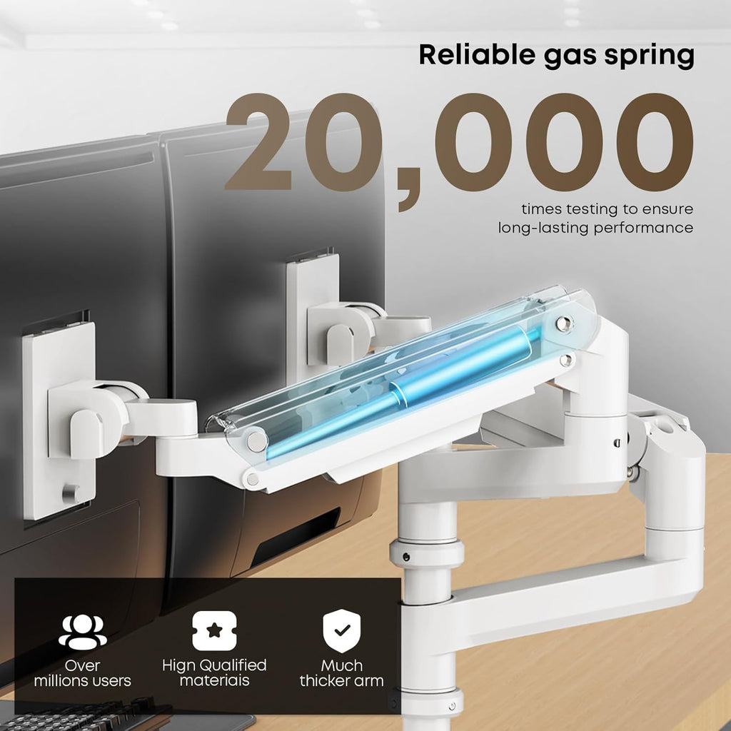 PUTORSEN 17-49”Premium Aluminum Heavy Duty Dual Monitor Arm for Ultrawide Screens up to 44lbs, Vertical Stacked Dual Monitor Desk Mount, Full Motion Dual Vertical Monitor Mount, VESA 75/100, White