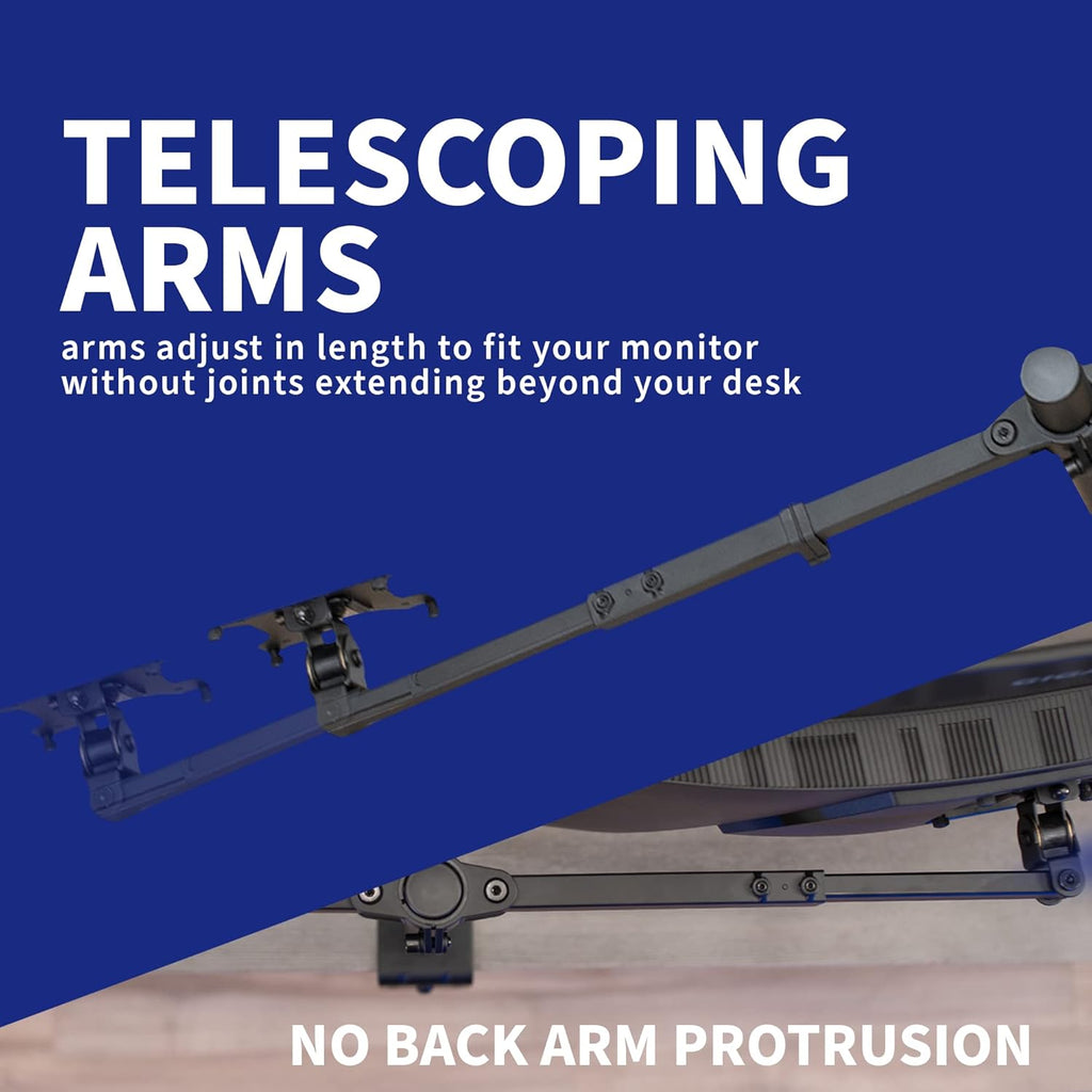 VIVO Dual LCD LED 21 to 32 inch Monitor Desk Mount, Heavy Duty, Adjustable Telescoping Arms, Flush Wall Setup, Fits 2 Screens, Black, STAND-V002E