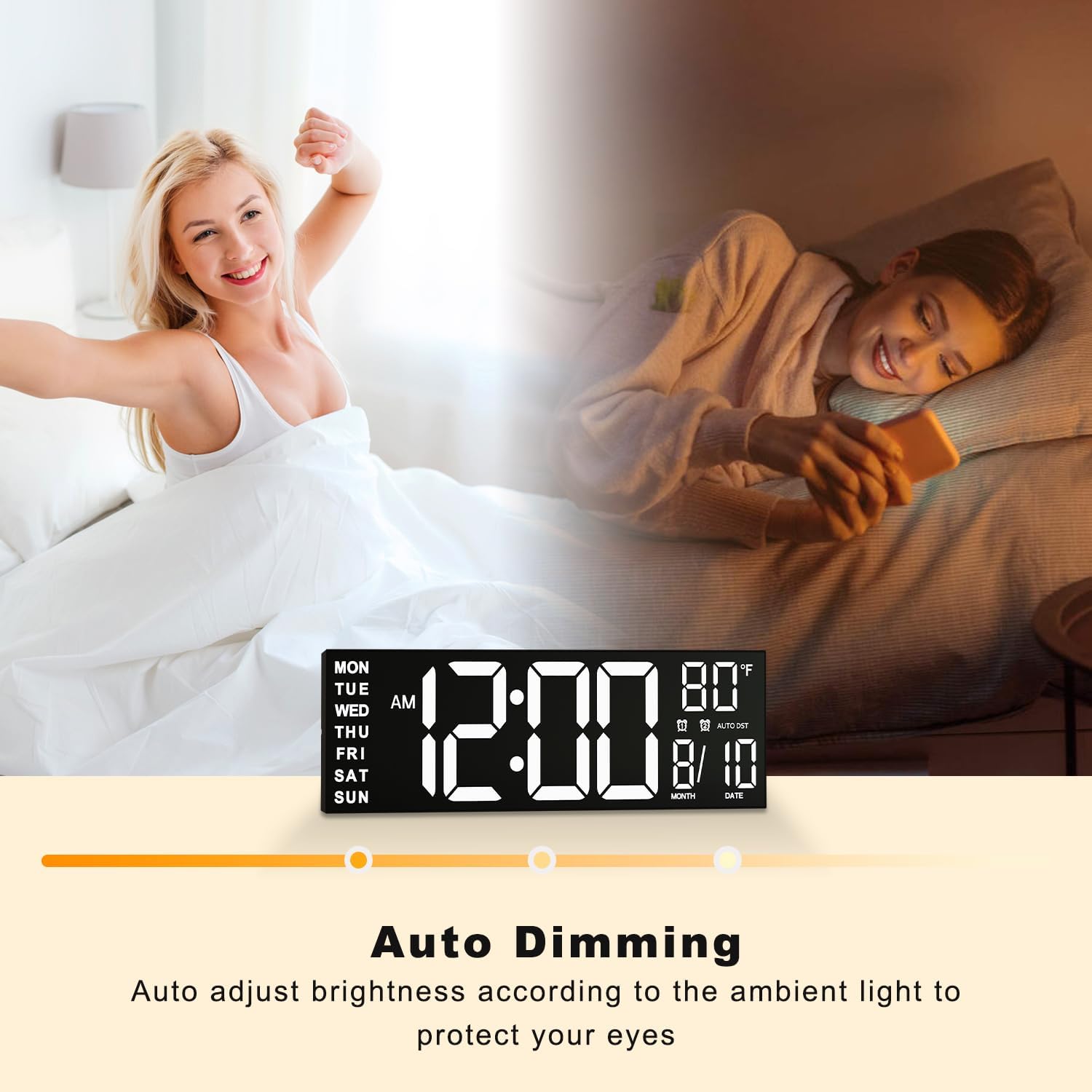 JALL 16" Large Digital Wall Mount Clock, Count Down Timer, Alarm, Big LED, DST, Temperature for Living Room Classroom Desk, Xmas, Birthday Gift for Senior Men Women Mom Dad, White