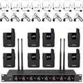 TONOR Wireless Microphones System with 8x12 Channels Headset/Lavalier Lapel Mics, Bodypack Transmitter, Receiver, 295ft UHF Range for Church Conference Performance Singing Karaoke PA Speaker Mixer