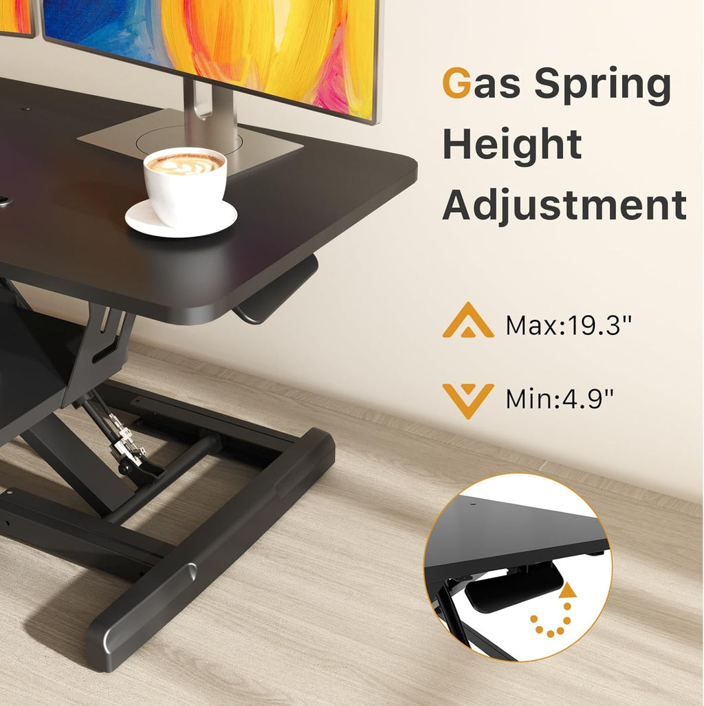 JOY worker Standing Desk Converter, 35" Wide Height Adjustable Sit Stand Up Desk Riser with Keyboard Tray, Desktop Workstation Riser for Home Office Computer Laptop, Particle Board, Black