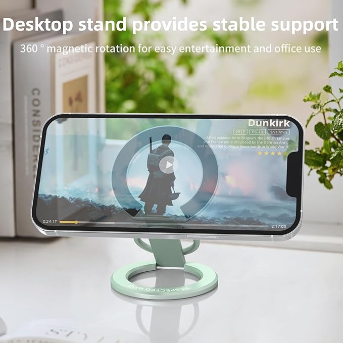RESPECTED BRO-Magnetic-Phone-Ring-Holder with Dual Rings, Compatible with iPhone 16/15/14/13/12, Multifunctional Stand for Desk,Office,Gym,Kitchen & All Metal Surfaces, Finger Loop Grip (Light Green)