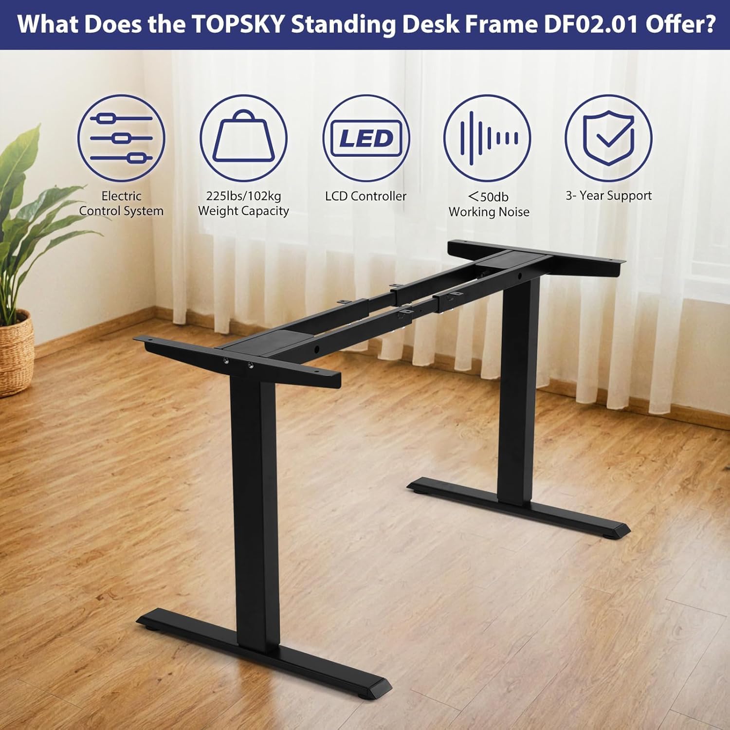 TOPSKY Dual Motor Electric Adjustable Standing for up to 70.8”x31.5” Table Tops, 225 lbs Weight Capacity, Computer Desk for Home and Office (Grey Frame only)