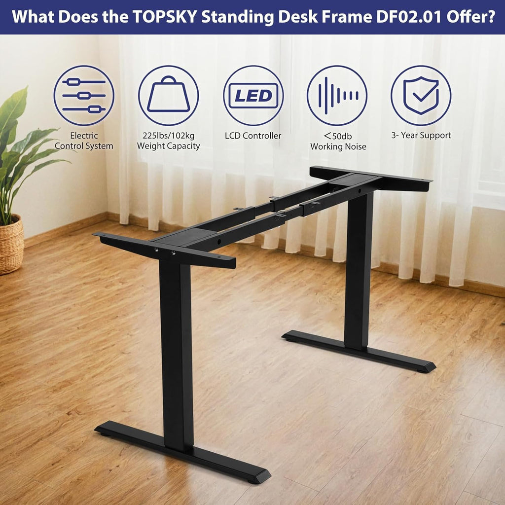 TOPSKY Dual Motor Electric Adjustable Standing for up to 70.8”x31.5” Table Tops, 225 lbs Weight Capacity, Computer Desk for Home and Office (Black Frame only)