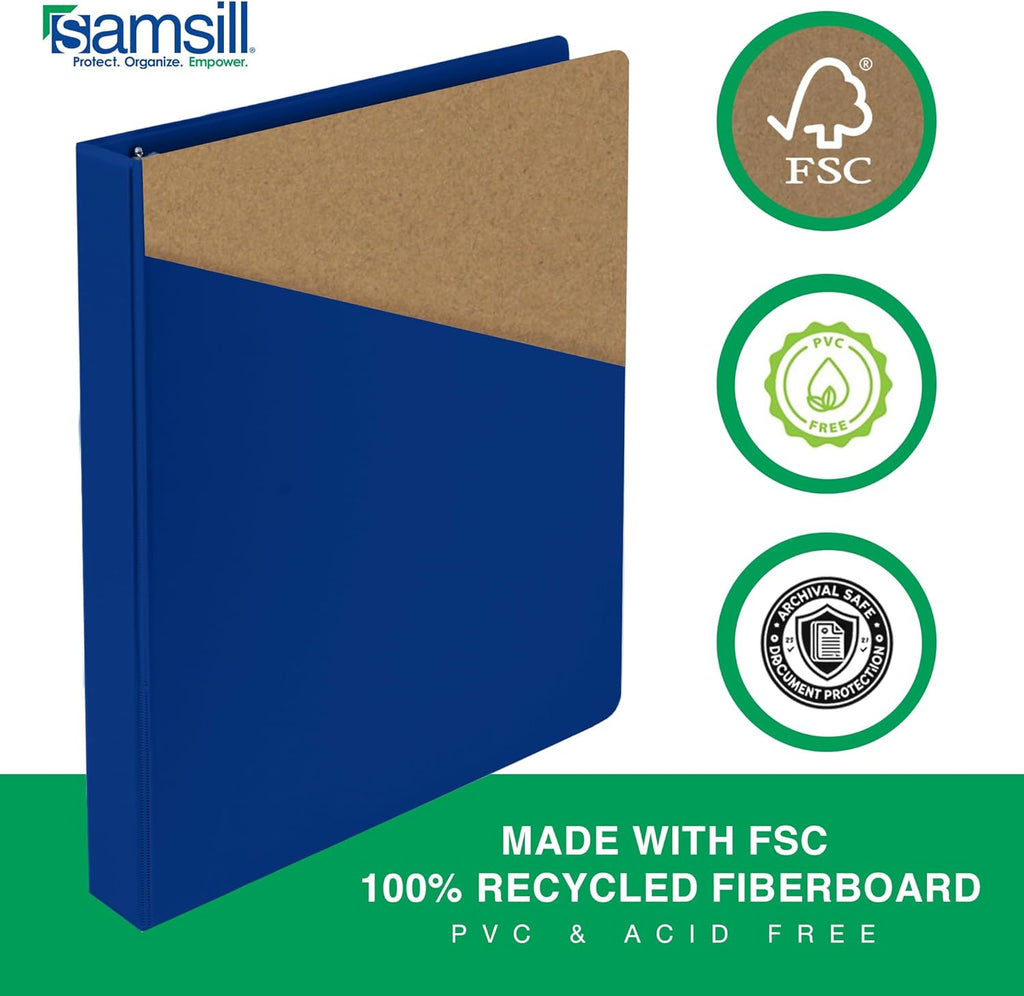 Samsill 1 Inch 3 Ring Binders, Made in USA, Economy Round Ring, Clear View Cover, 200 Sheet Capacity - for School, Home, Office - Blue, 4 Pack