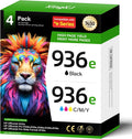 936e 936XL High Yield Ink Cartridges with Chip 4-Pack Set Replacement for HP 936 936e Ink Works with HP OfficeJet Pro 9125e 9135e 9110b 9128e 9130b 9122e 9120e 9730e Printers Black Cyan Magenta Yellow