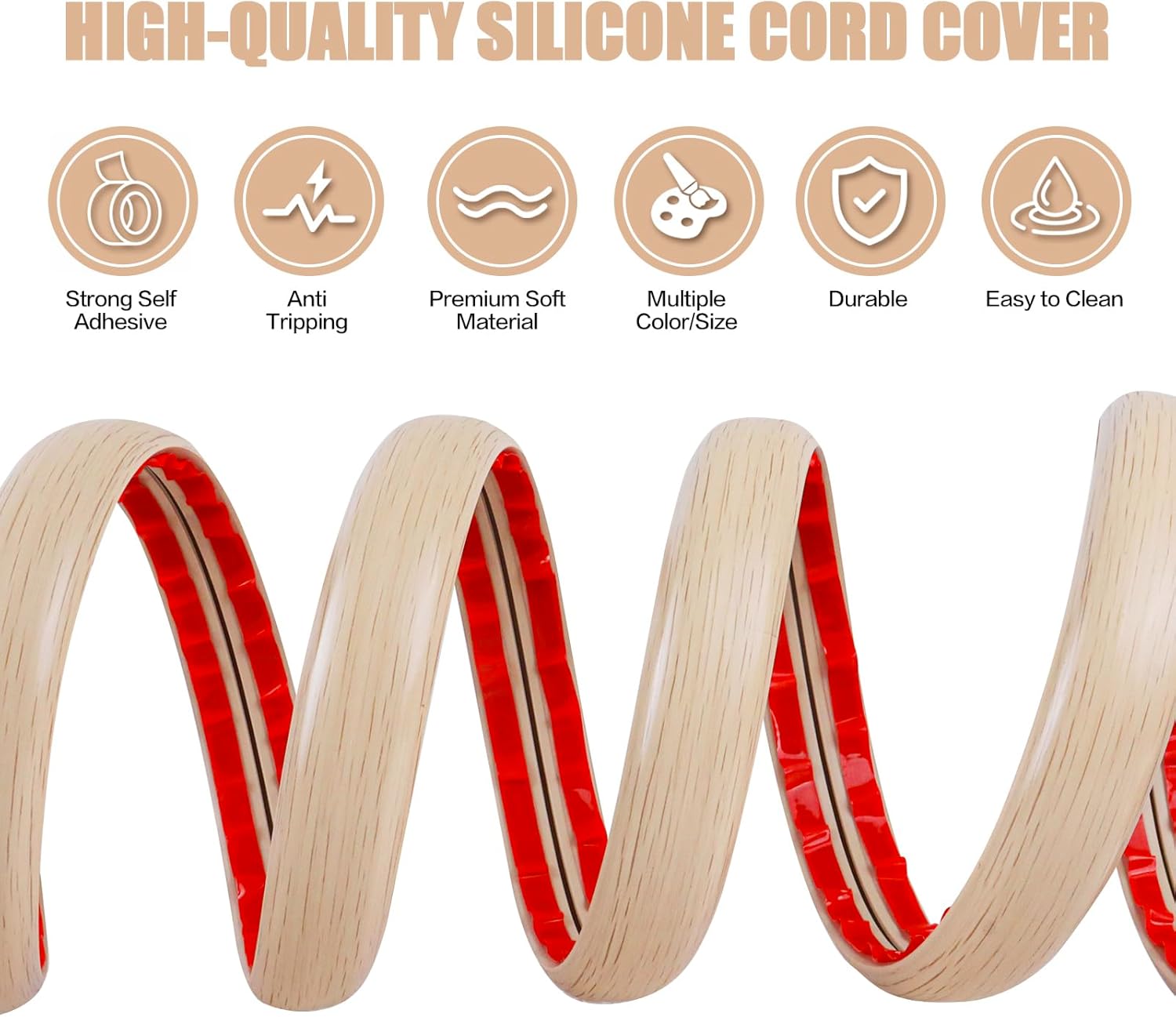 Floor Cord Cover Self Adhesive Cord Hider,3.3FT Cable Management, Extension Strip Protector for Wires, Prevent Cable Trips for Offices, Gyms, Exhibitions Cavity:0.3"(W) x 0.28"(H) Yellow Wood