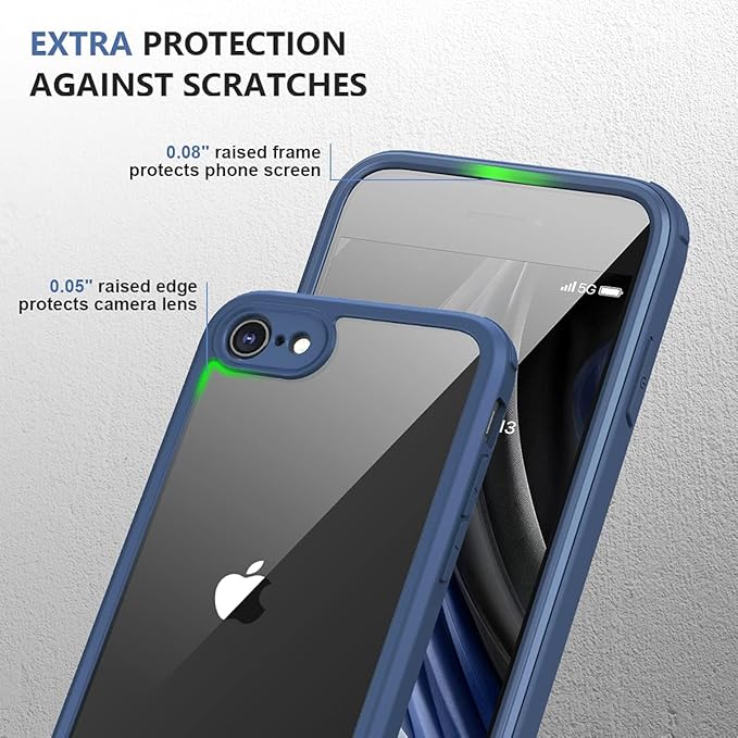 Miracase for iPhone SE Phone Case 3rd/2nd Generation 2022 2020 Full-Body with Built-in Glass Screen Protector, Heavy Duty 360° Protective Shockproof Bumper Cover for iPhone 8/SE, Blue