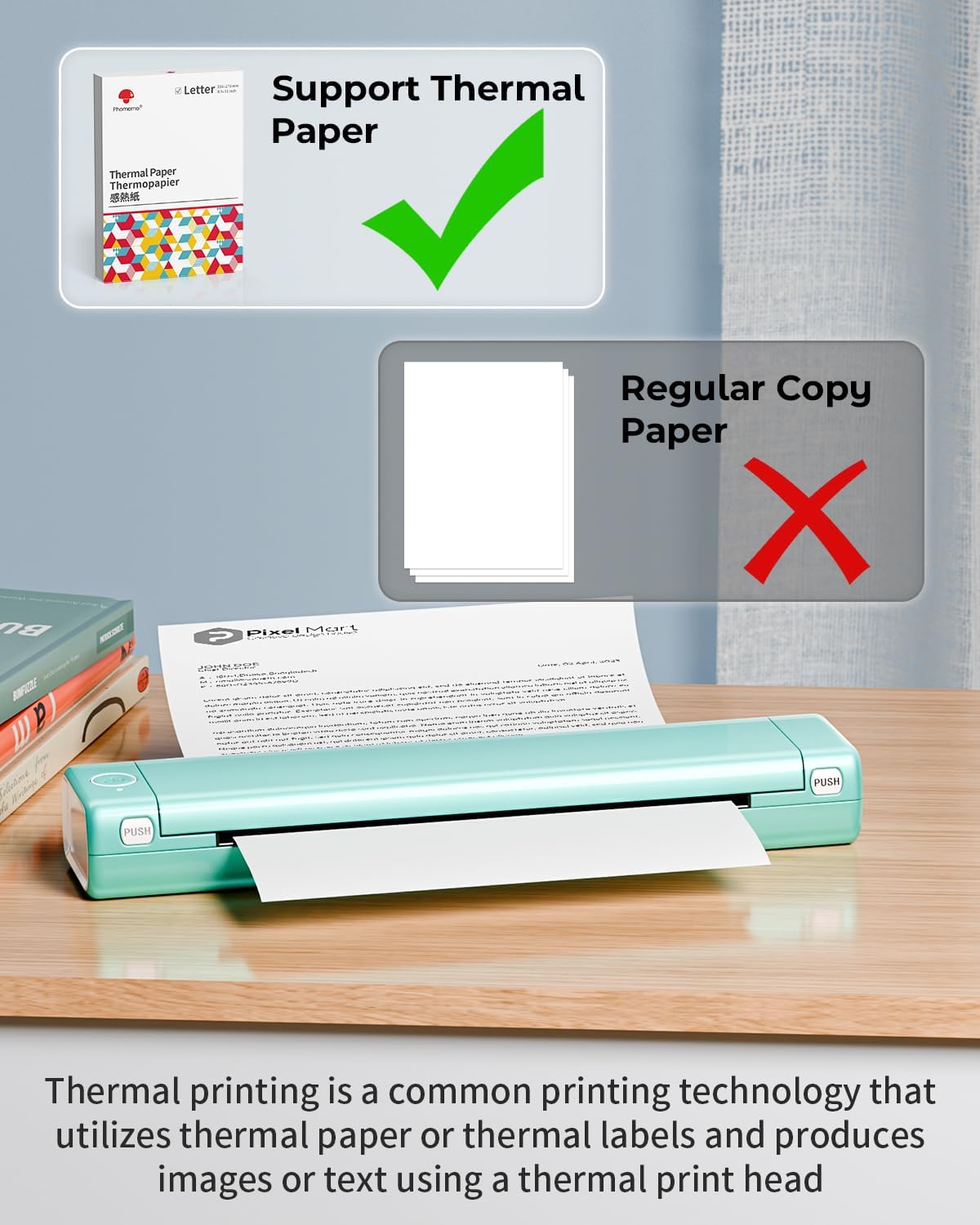 Phomemo Inkless Portable Printer for Travel - Wireless Thermal Printer Compatible with Phone & Laptop, Bluetooth Printers Supports 8.5" X 11" Letter Thermal Paper, Come with Carry Case