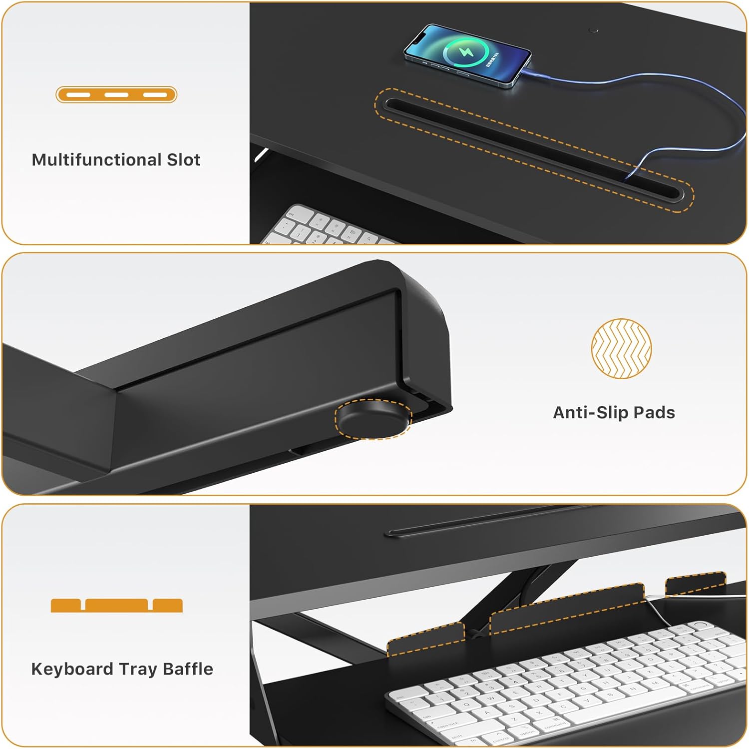 JOY worker Standing Desk Converter, 35" Wide Height Adjustable Sit Stand Up Desk Riser with Keyboard Tray, Desktop Workstation Riser for Home Office Computer Laptop, Particle Board, Black