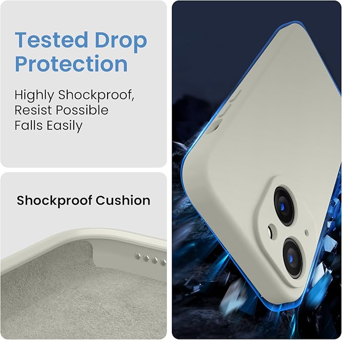 FireNova Designed for iPhone 15 Plus Case, Silicone [Camera Protection] Case with [2 Screen Protectors], Soft Anti-Scratch Microfiber Lining Inside, 6.7 inch, Stone