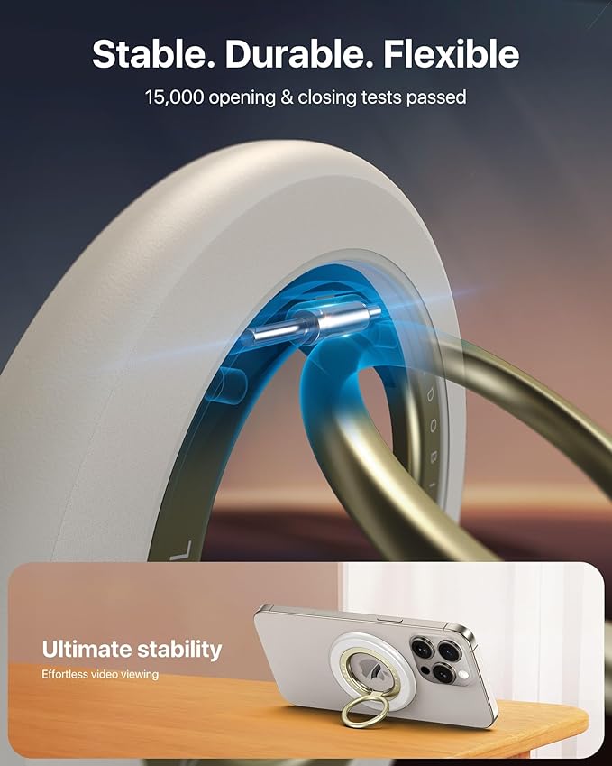 andobil [2025 Upgraded] Double-sided Magnetic Phone Grip for MagSafe [Sability Max] Strong Magnetic Phone Ring Holder Compatible with MagSafe Accessories, iPhone 16 Plus 15 14 13 12 Pro Max Mini White